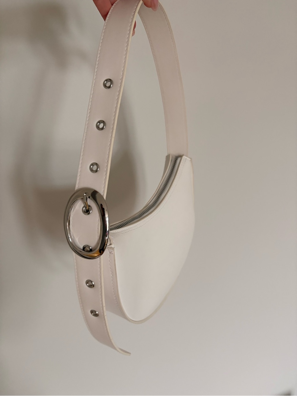 H&M Off-White Crescent Shoulder Bag with Silver Ring